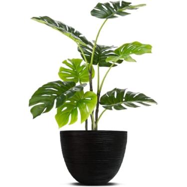 Imagem de Vaso cônico de plástico 30,5 x 23 cm. Vaso de plantas listrado, design decorativo para plantas internas e externas, vaso de flores redondo moderno marrom chocolate