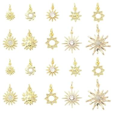 Imagem de DanLingJewelry 10 berloques de sol de zircônia cúbica de latão cor dourada pingentes celestiais micro pavê sol pingentes para fazer joias colares, Metal não precioso, Sem Pedra Preciosa