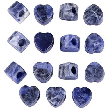 Imagem de Nupuyai Contas soltas de pedra grande em formato de coração para fazer joias, pulseira de berloques de contas europeias, pacote com 15, Azul, 1