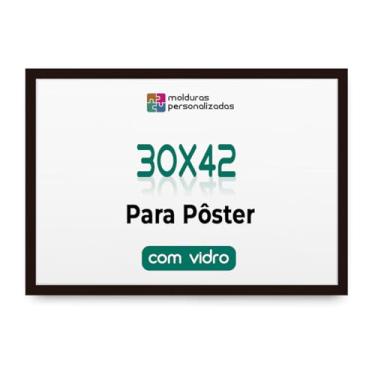 Imagem de Moldura 30x42 com Vidro Quadro A3 Parede Poster Certificado Diploma Arte Proteção (Preto)