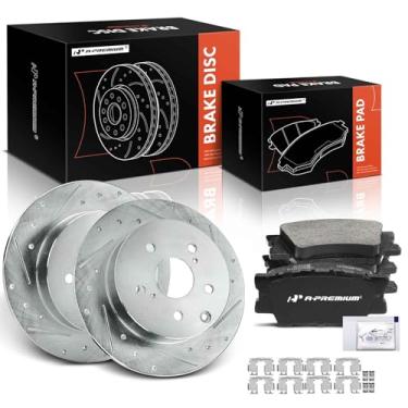 Imagem de A-Premium Kit De Rotores Freio A Disco Traseiros Perfurados E Ranhurados 11,06" (280,9 Mm) + Pastilhas Cerâmica Compatíveis Com Modelos Selecionados Da Toyota Pontiac - Matrix 2009/2012-2013, Vibe 2
