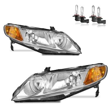Imagem de Vizotae Conjunto de faróis para Honda Civic 2006-2011 substituição de farol de halogênio de 4 portas, farol alto/baixo com lâmpadas, lado do motorista e do passageiro