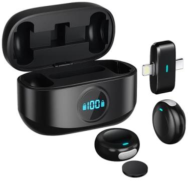 Imagem de Microfone Lapela Sem Fio para iPhone e iPad (IOS) Lightning e Android USB-C – Kit Duplo Plug & Play com Case Carregador – Som Profissional para Podcasts e Transmissões ao Vivo