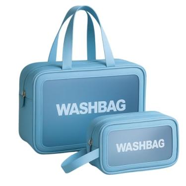 Imagem de Kit 2 Necessaire Transparente – Organizador para Maquiagem e Viagem (Azul)