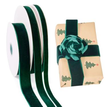 Imagem de Spritewelry 3 rolos de fita de veludo verde 10/15/25 mm fita de veludo de face única guarnição de tecido verde fitas de dia dos namorados para embrulho de presente grinalda de laço decoração de