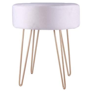 Imagem de Puff Redondo Pés em Metal Dourado Cazza 43cm Suede Bege
