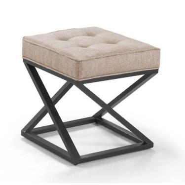 Imagem de Pufe Estilo Industrial Quadrado Pés Metal Mônaco - Due Decor, Linho Be