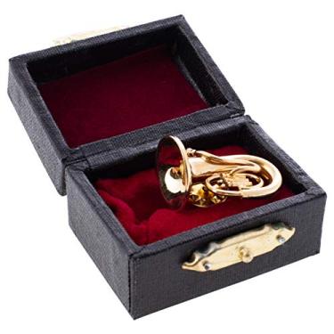 Imagem de Broche de lapela da Broadway Gift Co. Miniatura dourado Tuba de 5 cm com estojo de instrumento forrado de veludo vermelho