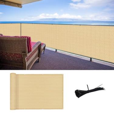 Imagem de SUNLAX Cobertura de tela de privacidade para varanda de areia de 90 x 40 cm, tecido de malha com ilhós, proteção UV para pátio, quintal, varanda, protetor de grade 90% (fazemos tamanhos