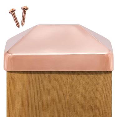 Imagem de Tampa de poste pirâmide de cobre 4x6 - Lábio estendido - Cobre sólido - Will Patina Naturally (3-1/5.1 cm x 5-1/5.1 cm)