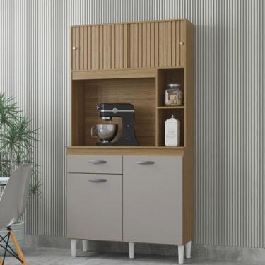 Imagem de Cozinha Compacta 4 Portas 1 Gaveta Duda Poquema, Damasco/Off White