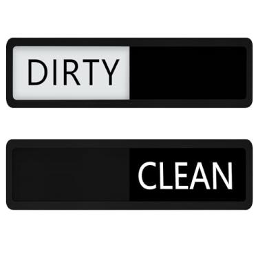 Imagem de Kichwit Ímã de lava-louças Clean Dirty, funciona em todas as máquinas de lavar louça, 14 x 4 cm, preto e branco