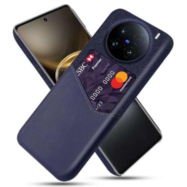 Imagem de Capa para Vivo X100 Ultra 5G,Anti-deslizamento,Proteção contra quedas de 360°,Resistência à impressão digital,Tela e caso de couro PU com 1 slot de cartão atrás-Blue