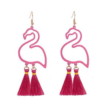 Imagem de Brincos HSWE Flamingo Drop Tassel pendentes brincos de franja fio joia de verão havaiana