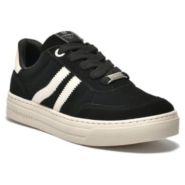 Imagem de Tênis Via Marte Feminino Nobuck Casual Listras 218-001-01, 35, Preto, 