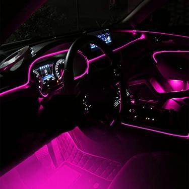 Imagem de QAUBEN Cabo de fibra óptica para iluminação ambiente automotiva, 8 cores, música, som ativo com controle remoto RF, kit de iluminação decorativa para atmosfera automotiva, DC 12V, 1W, 4m