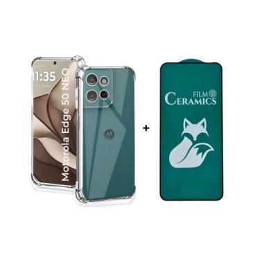 Imagem de Kit Para Moto EDGE 50 NEO Capa Case Ant Impacto + Pelicula Ceramica 9D