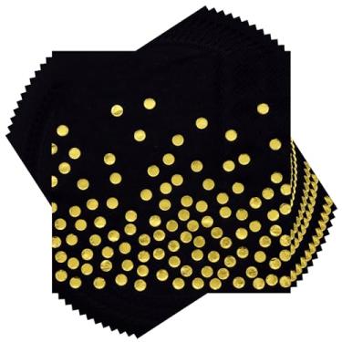 Imagem de 100 guardanapos de coquetel pretos descartáveis - guardanapos de papel preto e dourado para aniversário, casamento, aniversário, festa de férias