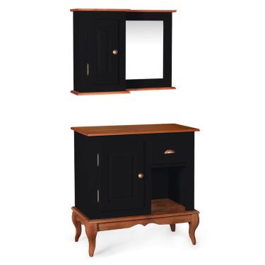 Imagem de Gabinete para Banheiro e Armário Espelheira Dália 3064 - Preto/Imbuia Glazer