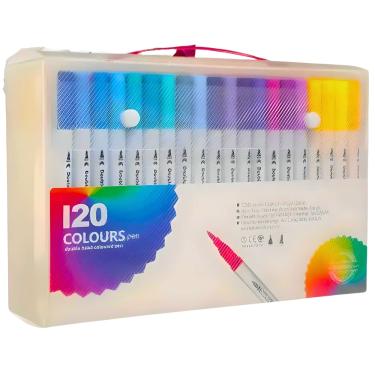 Imagem de Kit Canetinhas Coloridas 120 Cores Ponta Dupla 1,2MM 0,4MM
