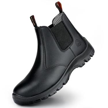 Imagem de KAM-LITE Botas de trabalho masculinas, botas de segurança Chelsea com bico de aço, impermeável, resistente a perfurações, durável, confortável, respirável, antiderrapante, para construção industrial