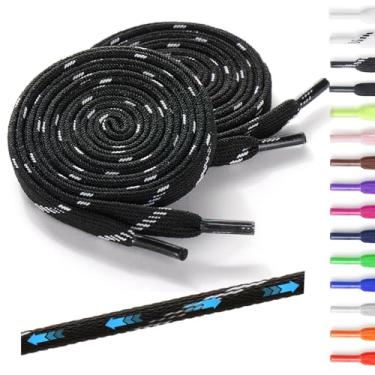 Imagem de Neo-wows 2 pares de cadarços elásticos sem amarração para tênis, duráveis, cadarços para sapatos de cano alto e botas, crianças e adultos, Branco em preto, 63"(160cm)