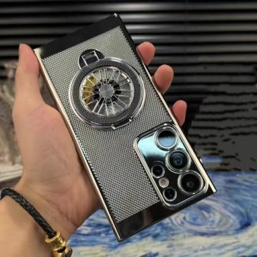 Imagem de Capa de malha com dissipação de calor para Samsung S22 S23 S24 S25 Ultra, capa rígida com suporte para giroscópio, prateada, para Samsung S24Ultra