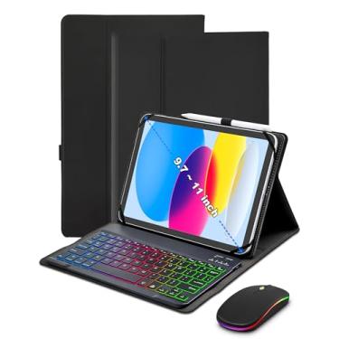 Imagem de XCHYTECHER Capa universal com teclado para tablet de 9,7 polegadas, 10,1 polegadas, 10,5 polegadas, 10,5 polegadas, 11 polegadas, iPad Samsung Fire Pixel, Android de 10,1 polegadas, teclado removível