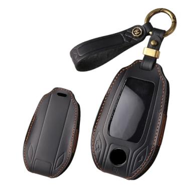 Imagem de HIBEYO Capa de chaveiro de couro compatível com BMW Série 5 6 7 G01 G11 G12 G30 G31 X3 X4 X5 730li 740li 750li Display LCD Acessórios para carro controle remoto inteligente com protetor de chaveiro