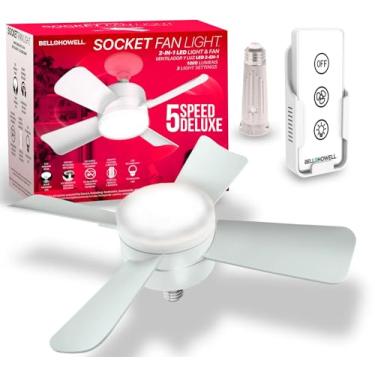 Imagem de Bell+Howell Socket Fan Light 5-Speed Deluxe LED – Ceiling Fans with Lights and Remote Control – for Bedroom, Kitchen, Living Room,1000 Lumens / 5000 Kelvins As Seen On TV