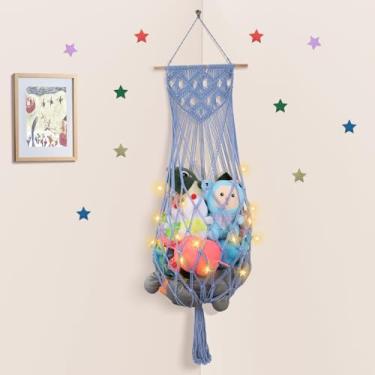 Imagem de iHansee Rede De Armazenamento De Bichos De Pelúcia De Canto, Suporte De Brinquedo De Macramê Jumbo Boho De 63'' Montado Na Parede, Organizador De Rede Para Pendurar Para Decoração De Berçário, Rede De