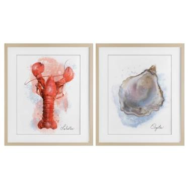 Imagem de Stupell Industries Conjunto de impressão emoldurada de bétula de 2 peças de lagosta e ostra litoral por Matthew Piotrowicz, 40 x 33