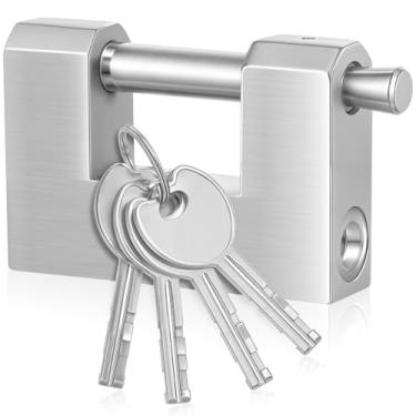 Imagem de Blulu 1 pacote de cadeado em forma de D de aço inoxidável com chaves de aço inoxidável para porta de garagem, trava resistente para contêiner, galpão, unidade de armazenamento, armário e armazém (80