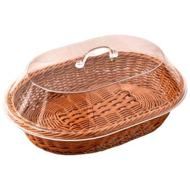 Imagem de Cesta de pão, cesta de pão com tampa transparente, 40 x 30 x 14 cm, tecido de plástico oval para fazenda, café, cozinha, frutas, comida, frutas com tampa