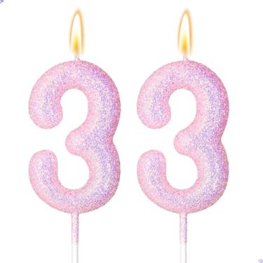 Imagem de 33 velas decorações de aniversário de 33 anos para meninas, rosa 33 velas para bolo de aniversário, 33 enfeites de bolo para meninas de 33 anos, decoração de bolo, lembrancinhas de artigos de festa