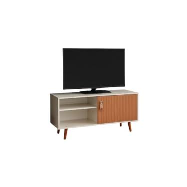 Imagem de Rack para sala 120 cm Off White Ripado TV até 43 polegadas com porta e Puxador moderno