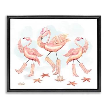 Imagem de Stupell Industries Arte de parede em tela flutuante com moldura preta flamingos caubói dançante por Ziwei Li, 64 x 78 cm