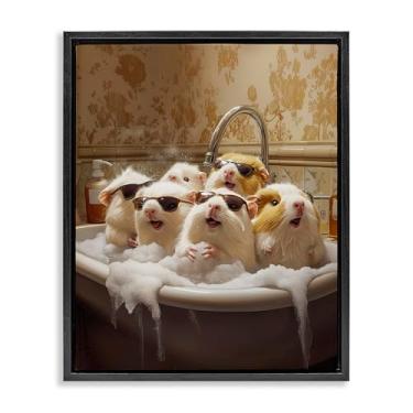 Imagem de Stupell Industries Porquinhos-da-índia em banho de espuma preto emoldurado com tela flutuante design de arte de parede por Jim Baldwin, 30 x 25