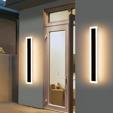 Imagem de Mikeru Luminária de parede externa ampliada atualizada com 2 unidades de 79,8 cm, luminárias externas de 3000 k Ip65 à prova d'água ferrugem longa LED para parede luzes de varanda (largura: 14 cm)