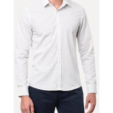 Imagem de Camisa Calvin Klein Masculina Slim Grid Xadrez Branca-Masculino