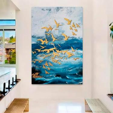 Imagem de Quadro Decorativo Abstrato Passaros, Tela em Canvas, ideal para ambiente de Sala, Quarto e Hall (100x70 cm)