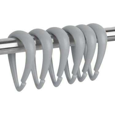 Imagem de Top-spring Ganchos de cortina de chuveiro de plástico cinza - 12 peças de ganchos de chuveiro cinza em forma de gota para cortina de banheiro varão de chuveiro