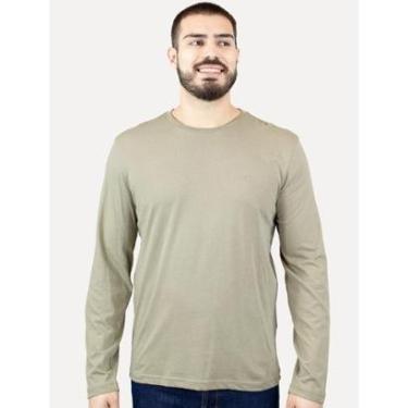 Imagem de Camiseta Calvin Klein Jeans Masculina Manga Longa Rubber CK Frontal Caqui Médio-Masculino