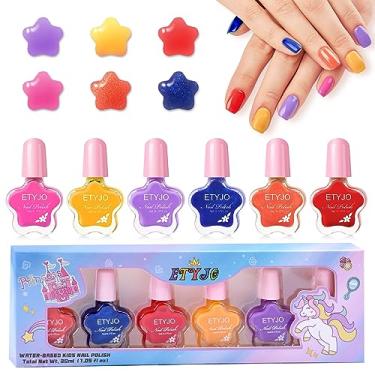 Imagem de ETYJO Conjunto de esmalte infantil – 6 cores para meninas, não tóxico, à base de água, natural, seguro, baixo odor, destacável, kit de secagem rápida para maiores de 3 anos, presente de aniversário