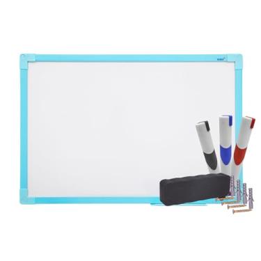 Imagem de Kit Quadro Branco Uv Moldura Mdf Revestido Azul Soft STALO, 60x40