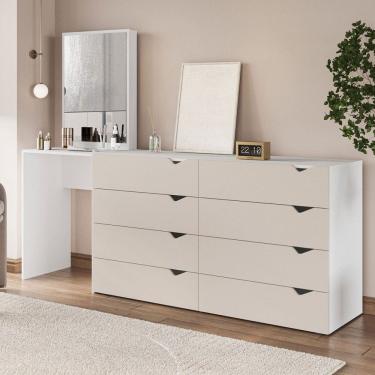 Imagem de Cômoda Porto 8 Gavetas com Espelho Creme/Branco - Politorno