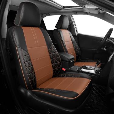 Imagem de FREESOO Capas de assento 1:1 Costom Fit para Toyota Camry SE/SE Sport/XSE 2012-2017, capa de assento de carro de couro impermeável conjunto completo para Camry (preto-marrom)