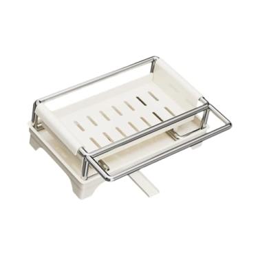 Imagem de IEUDNS Suporte de esponja para pia de cozinha em aço inoxidável, decoração para casa, dispensador de sabão removível, organizador de panos de prato com, Bege