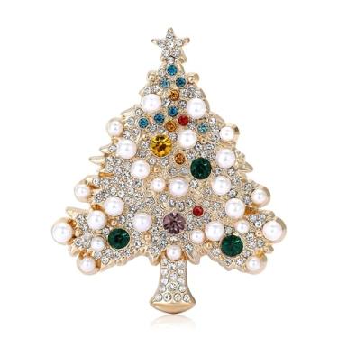 Imagem de Broche de lapela de pérola de árvore de Natal austríaco de strass para mulheres e meninas - Delicado CZ enfeite de feriado de Natal broches broches bonitos acessórios de roupas de festival joias para