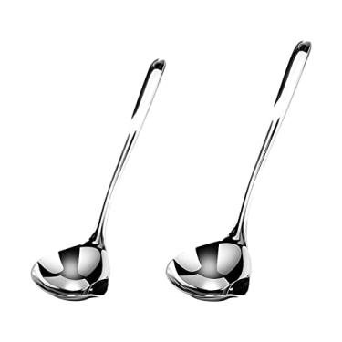 Imagem de Concha de sopa de aço inoxidável, separador de óleo, conjunto de 2 peças, colher de filtro de óleo de cozinha, concha separadora de molho para cozinhar (tamanho 2 peças)